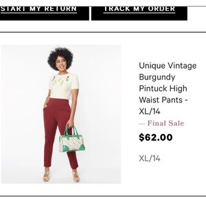 Unique Vintage Burgundy Pintuck High Waisted Pants